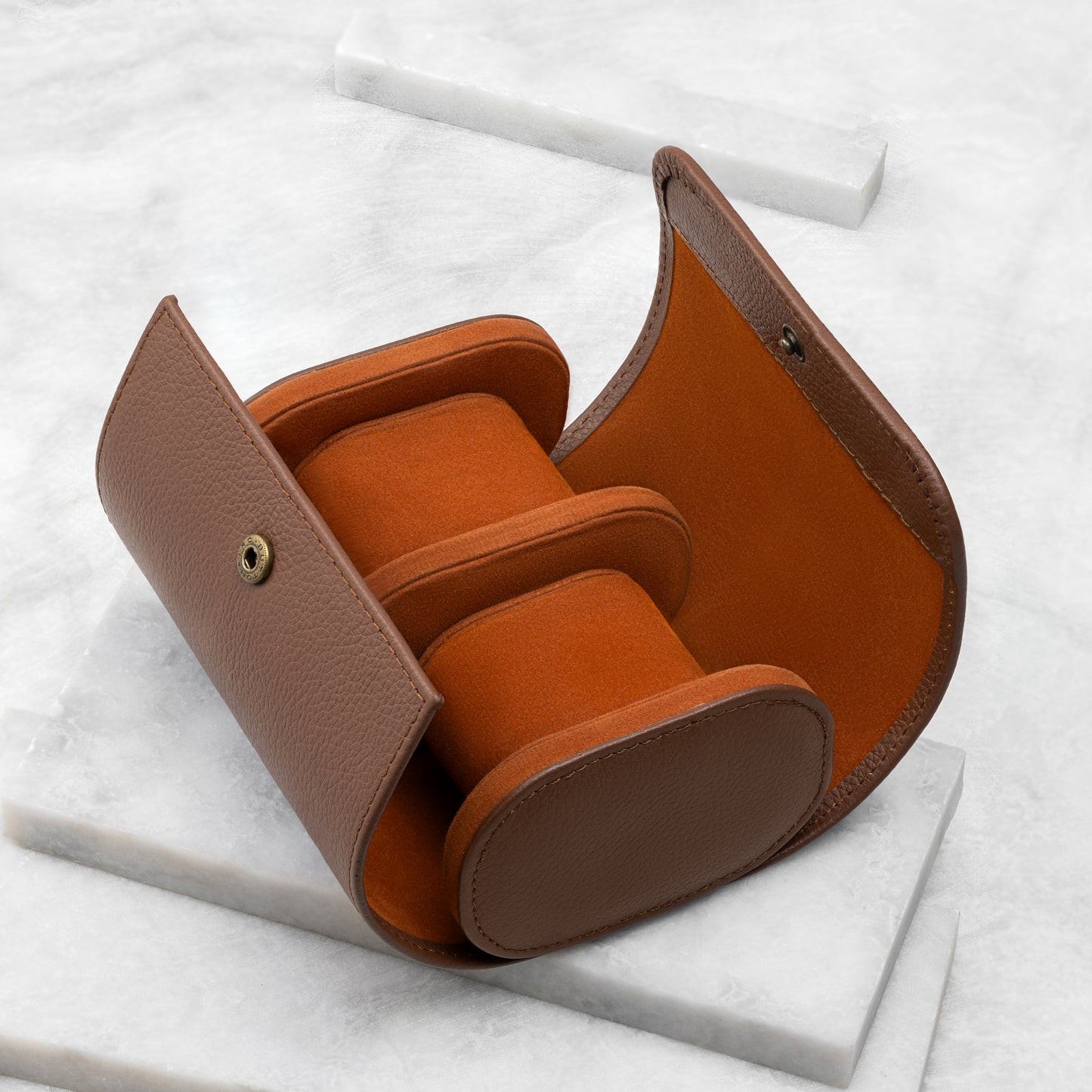 2 Slot Rustic Compact Travel Leather Watch Box