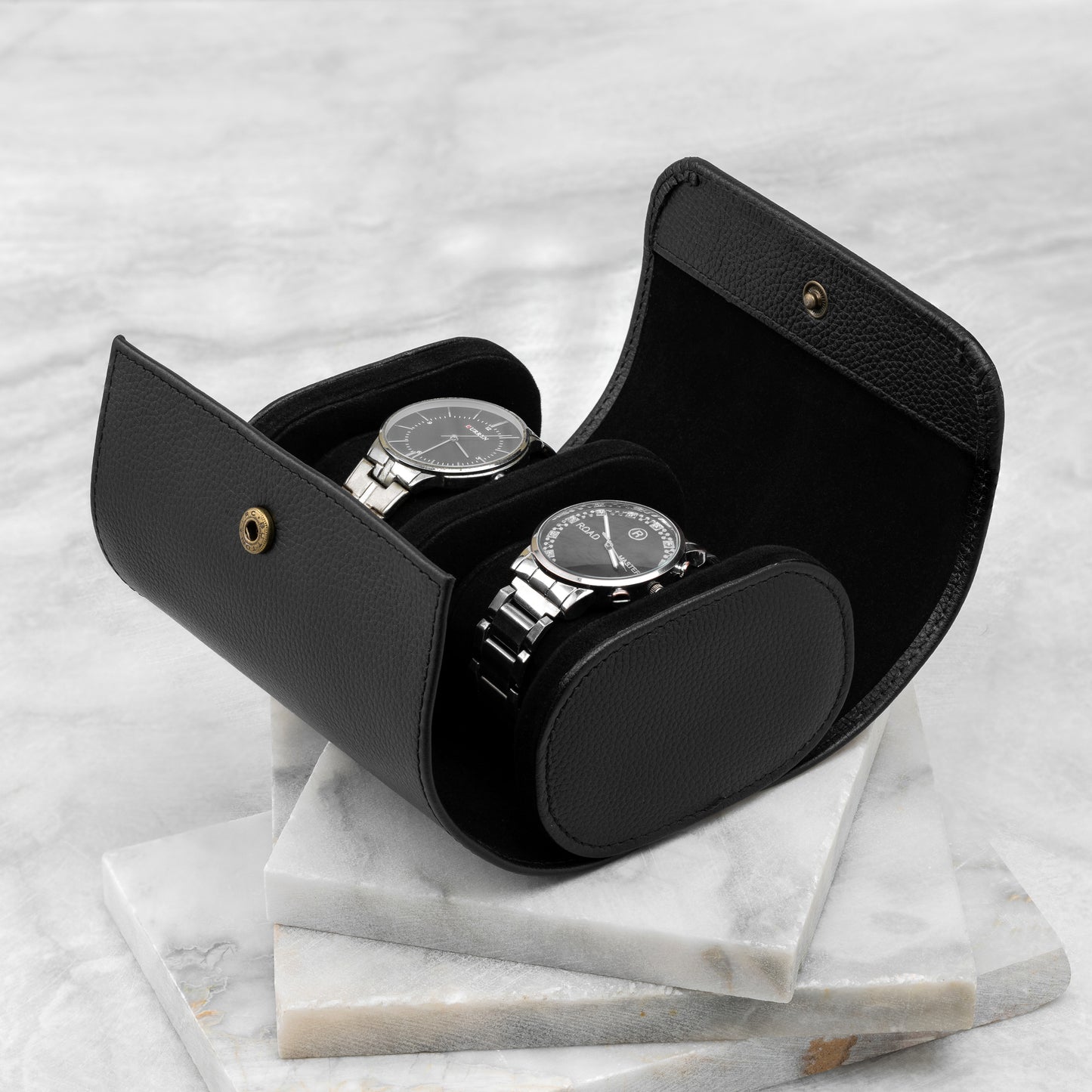 2 slot black Portable Leather Watch Box
