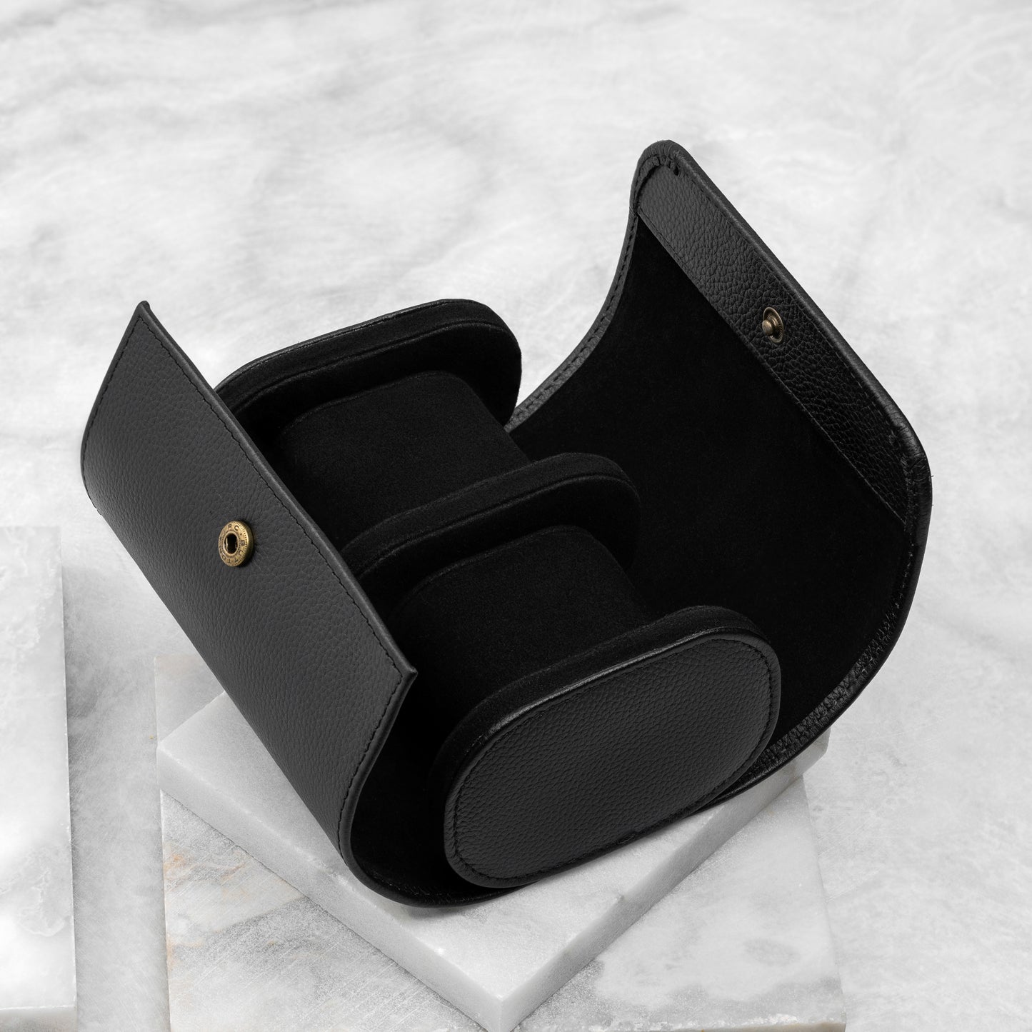 Elite Black Portable Leather Watch Organizer Box - Twin Slots