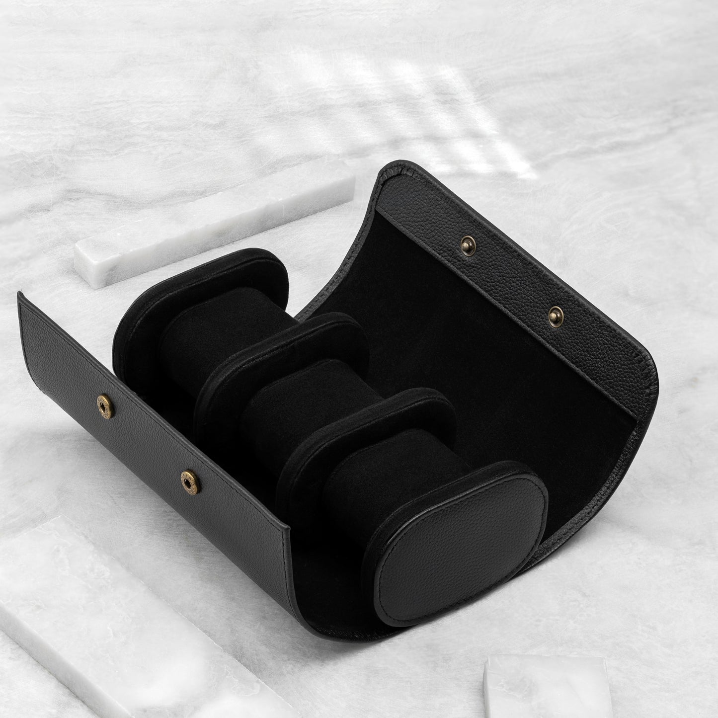 Elite Black Portable Leather Watch Organizer Box - Twin Slots