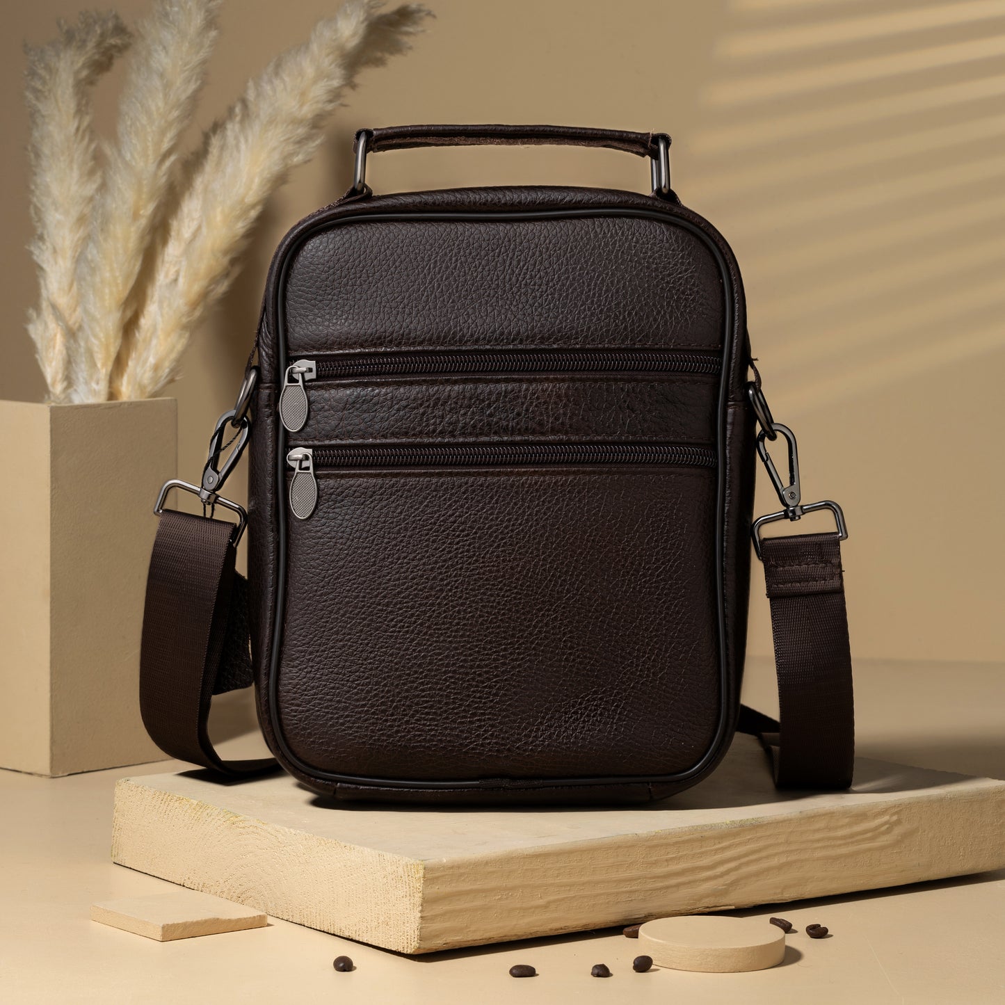 brown leather cross body messenger Bag for men