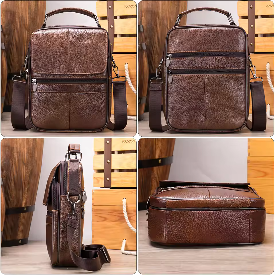 brown leather cross body messenger Bag for men