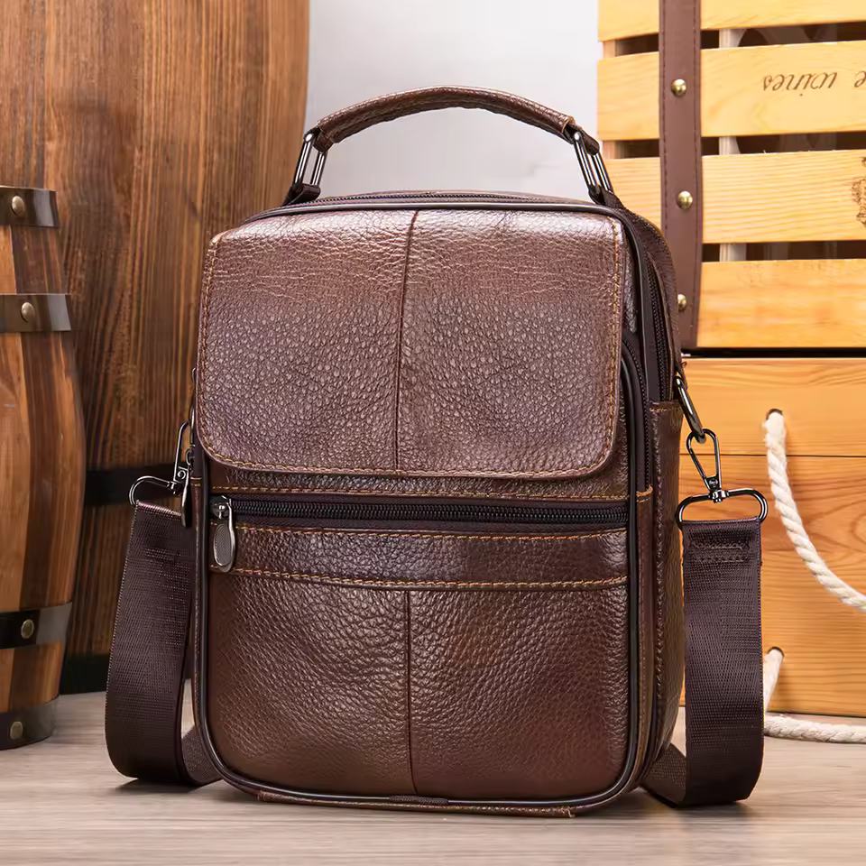 brown leather cross body messenger Bag for men