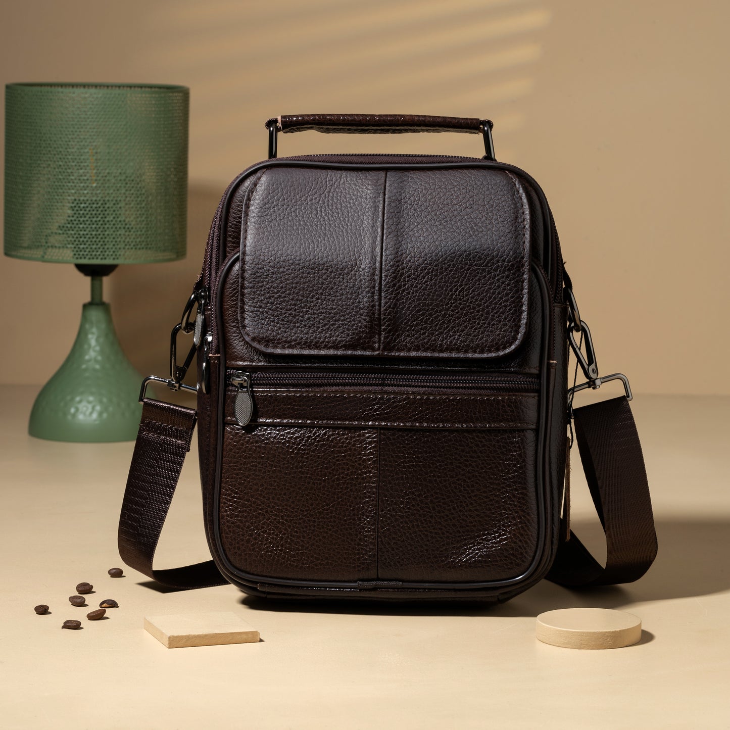 brown leather cross body messenger Bag for men