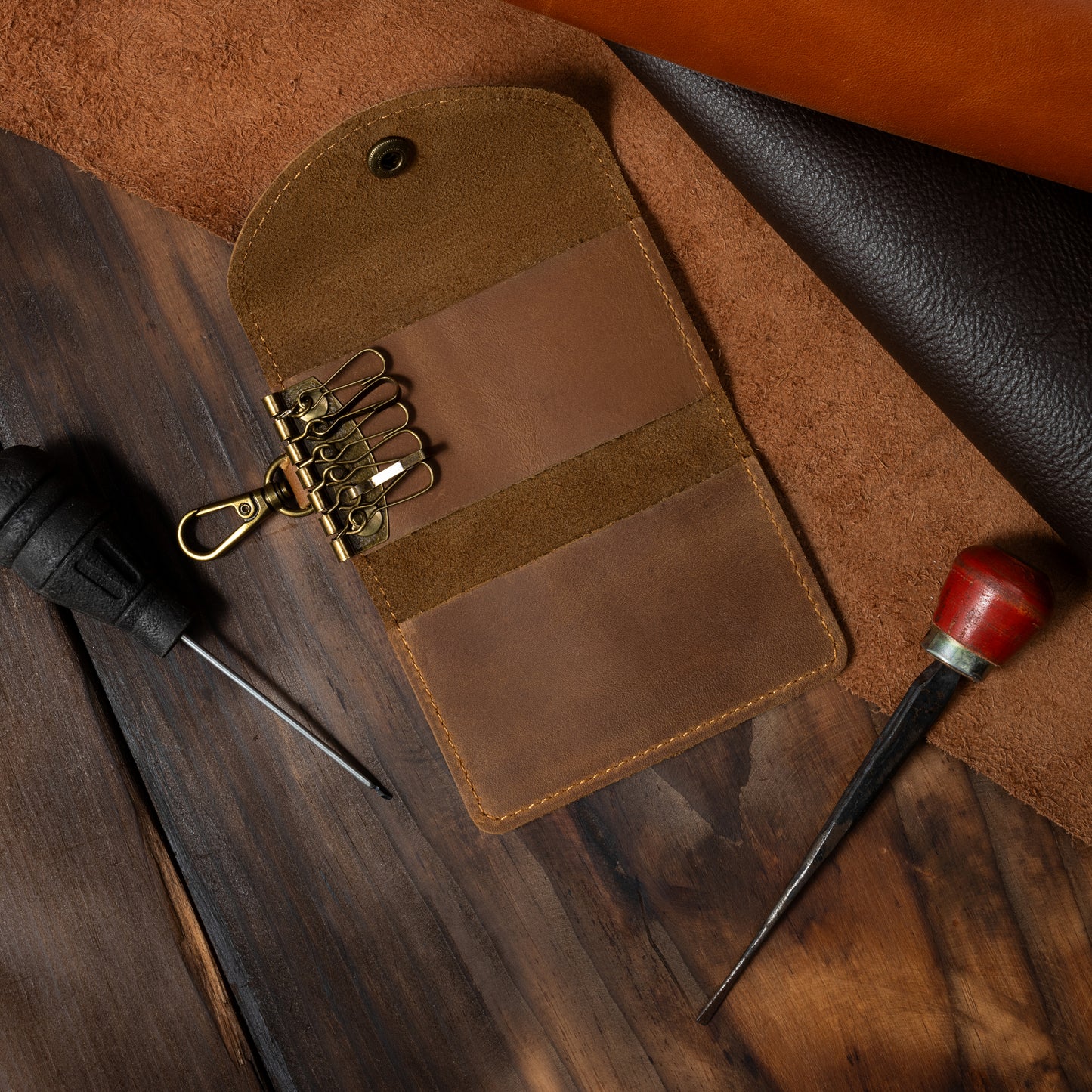 leather keychain pouch for men