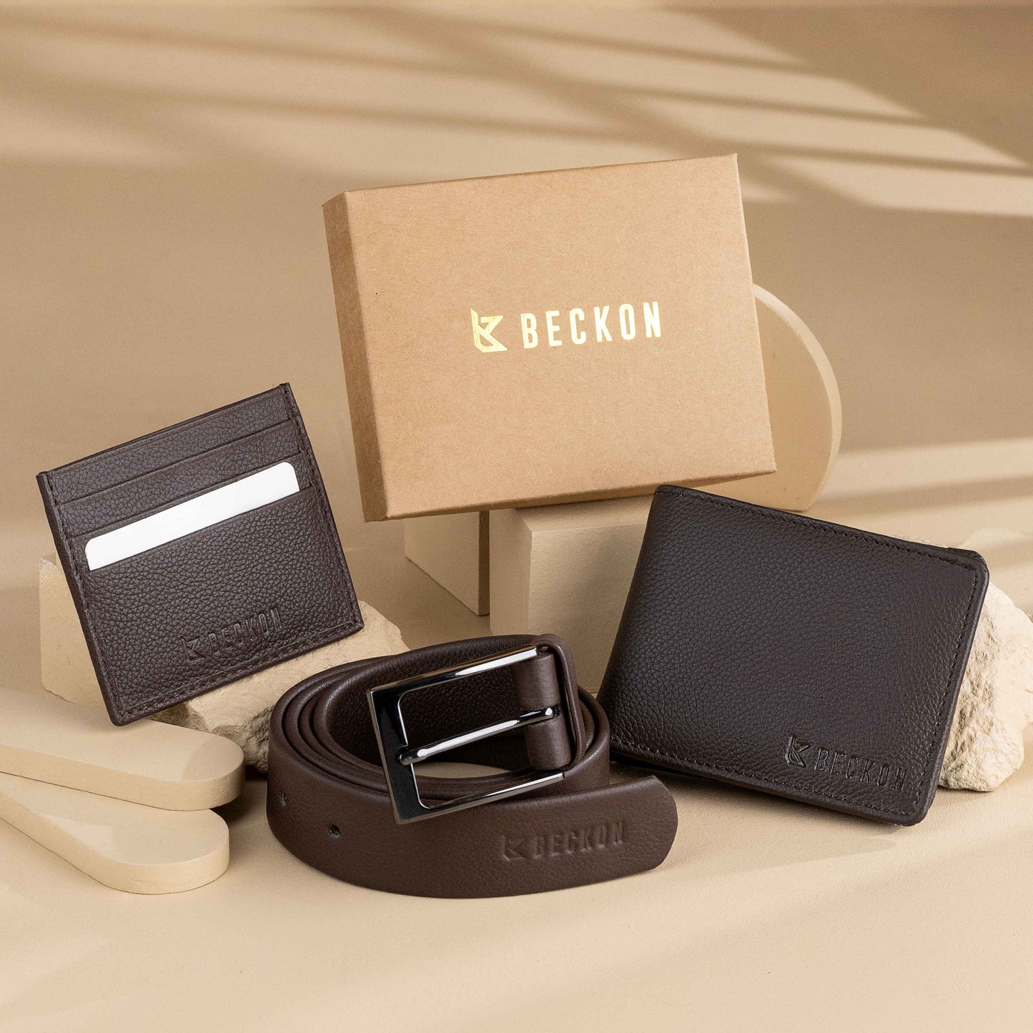 Buy Bundle Audacious Brown Wallet + Rivet Brown Belt + Free Card Holder