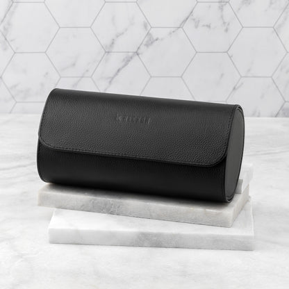 Elite Black Portable Leather Watch Organizer Box – 3 Slot Edition