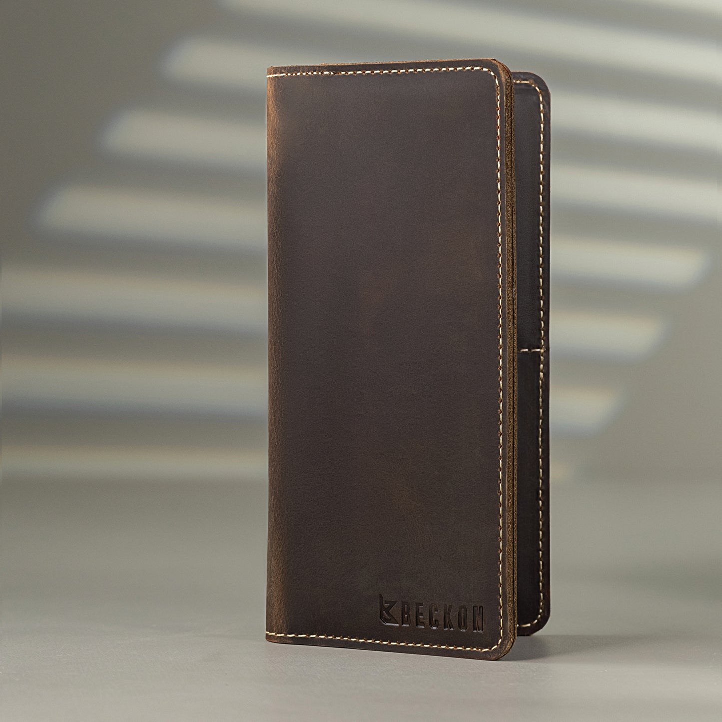 Ridge rustic brown leather long wallet for men
