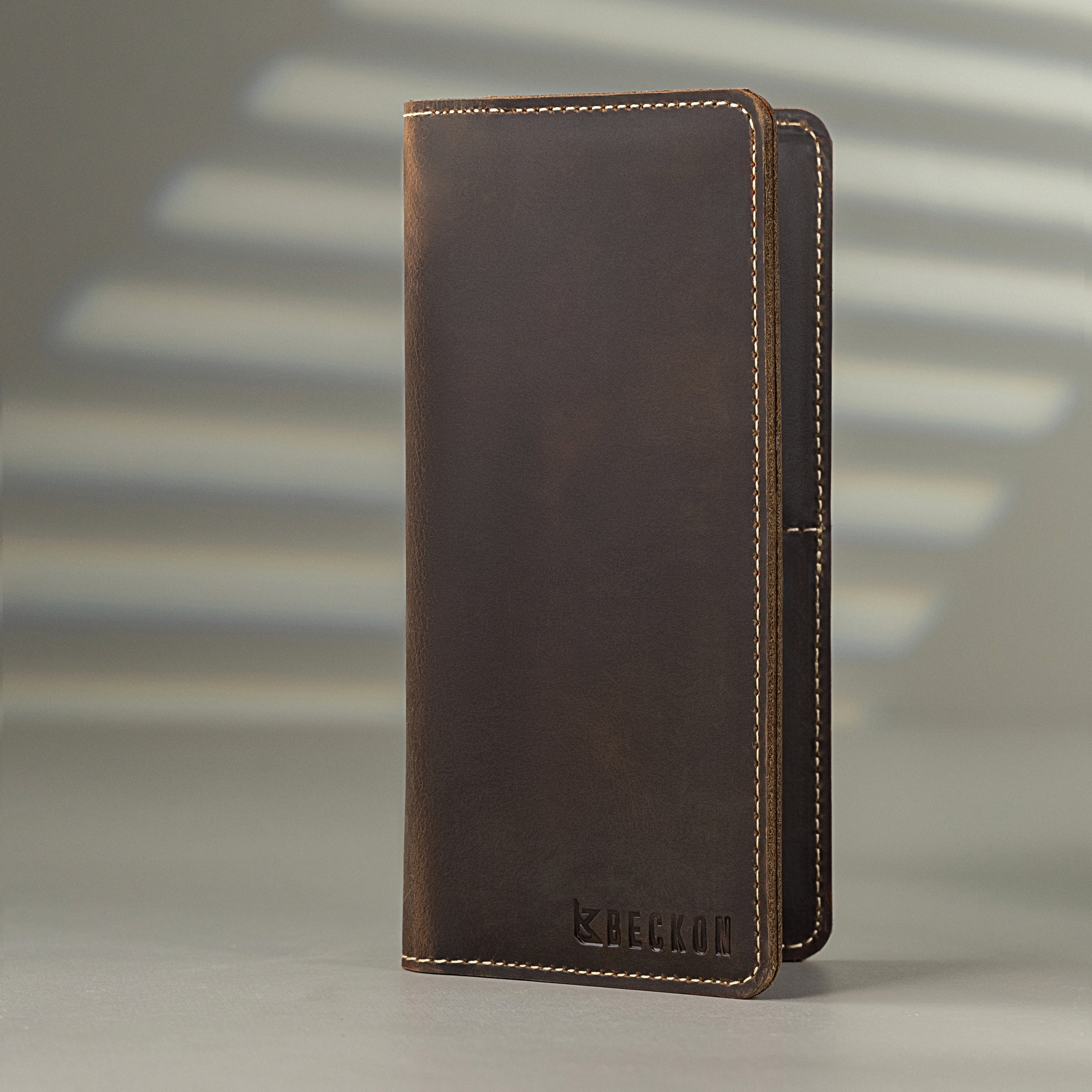 Ridge rustic brown leather long wallet for men