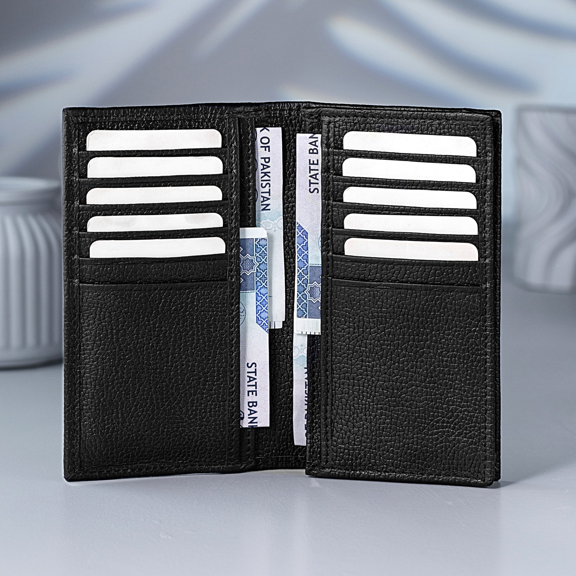 Signature Black texture Leather Long Wallet for Men