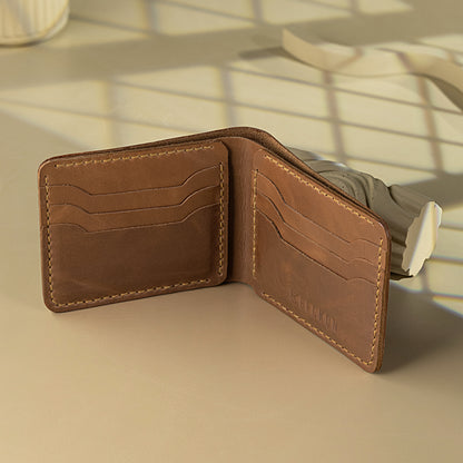 artisan handmade wallet 6 card slots dual cash pockets for men