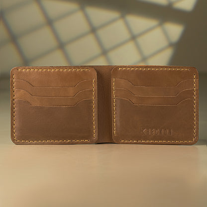 artisan handmade leather wallet 6 card slots dual cash pockets