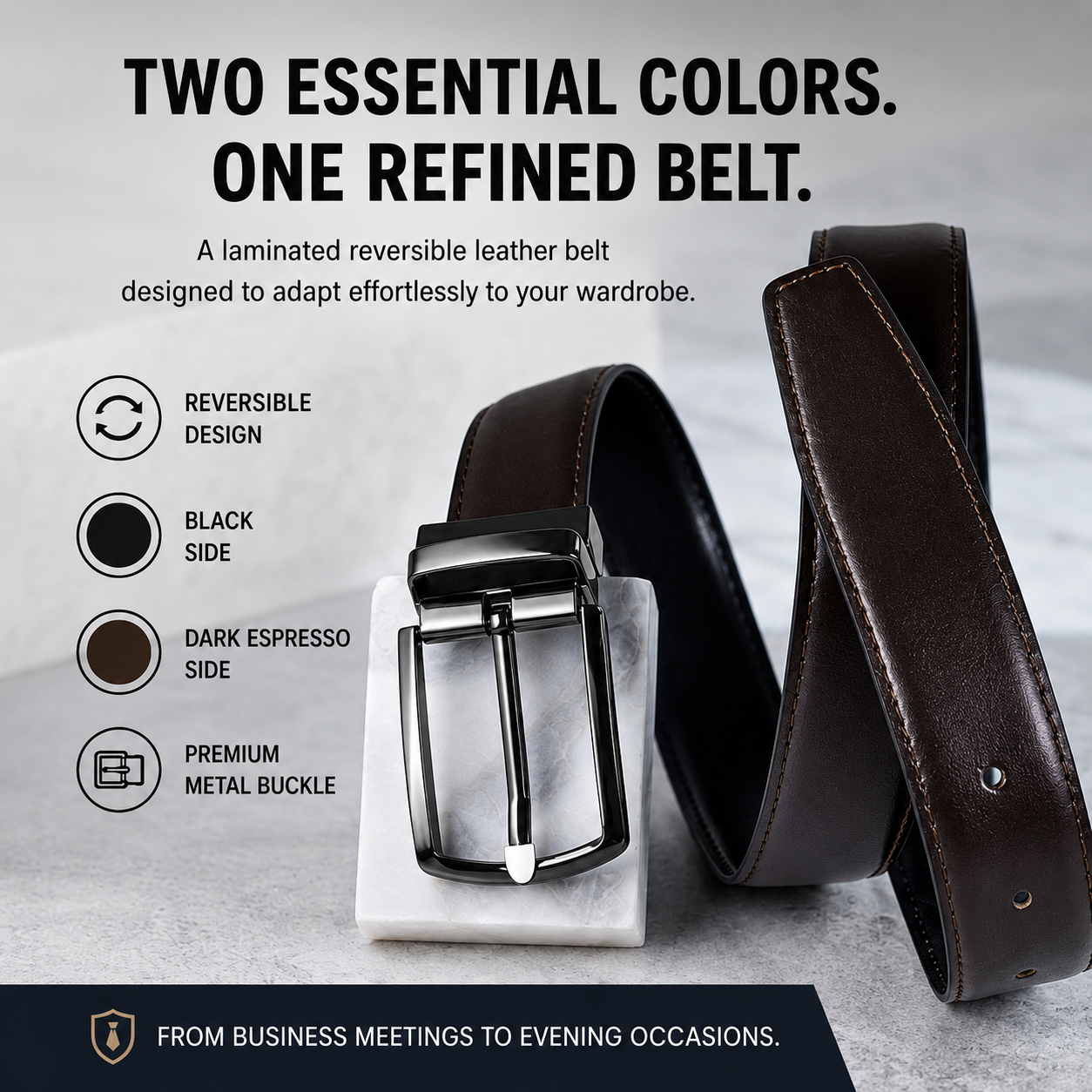 BECKON Axis Reversible Leather Belt for Men | Black & Dark Espresso
