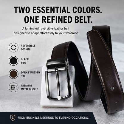 BECKON Axis Reversible Leather Belt for Men | Black & Dark Espresso