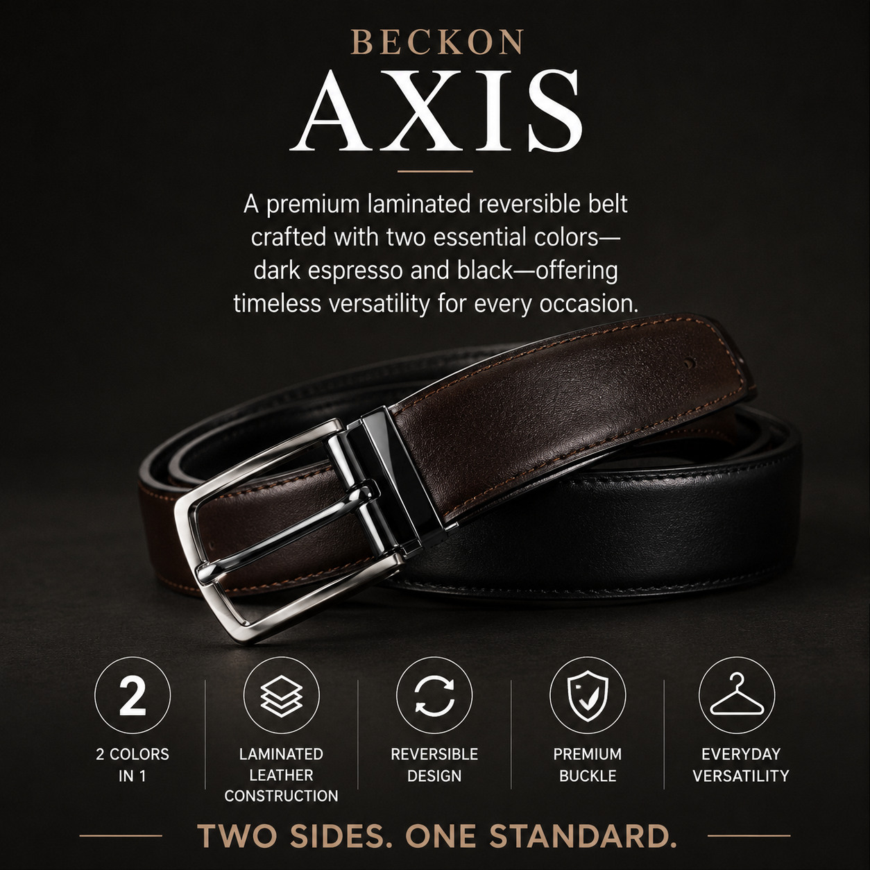 BECKON Axis Reversible Leather Belt for Men | Black & Dark Espresso