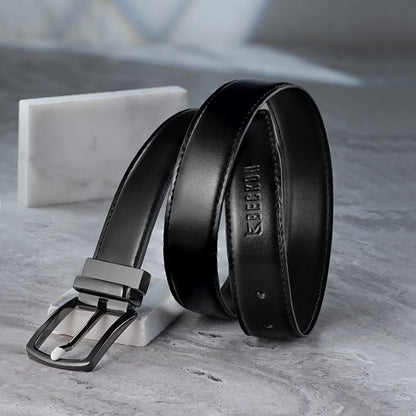 Men's formal and casual reversible leather belt with black and dark espresso leather strap.