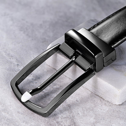 Men's formal and casual reversible leather belt with black and dark espresso leather strap.