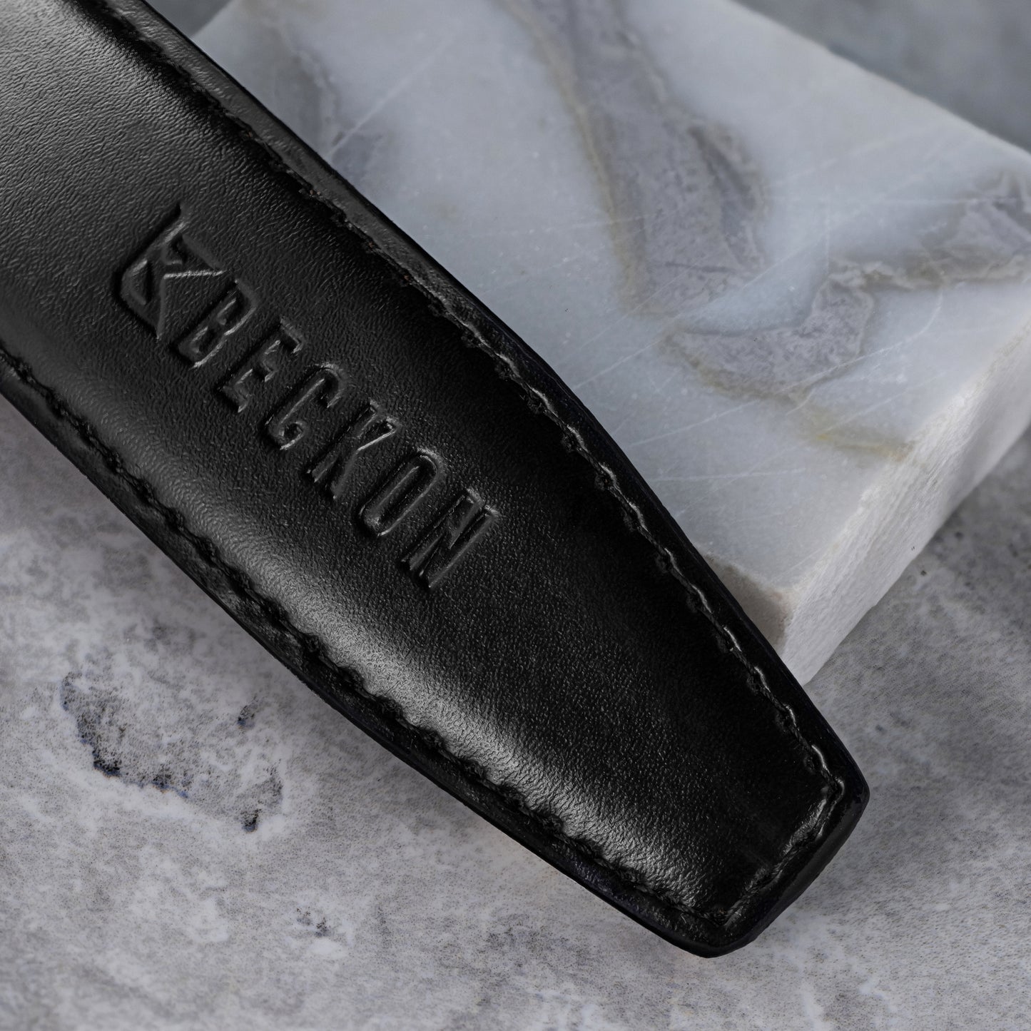 Men's formal and casual reversible leather belt with black and dark espresso leather strap.