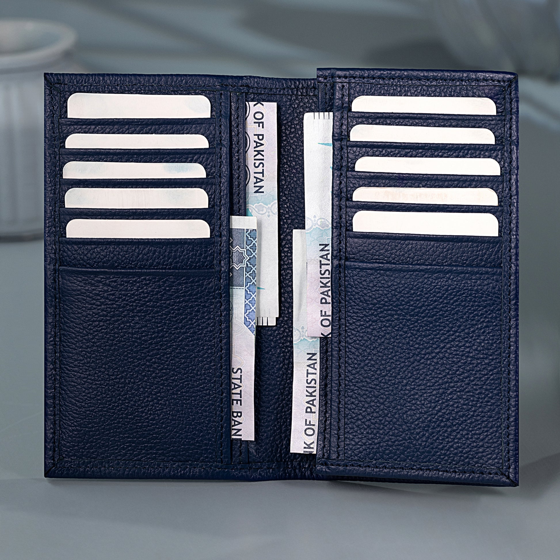 executive blue multi card long wallet men
