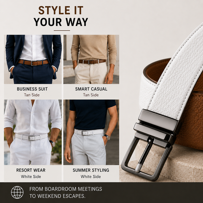 BECKON Fusion Reversible Leather Belt for Men | 2 Colors in 1 Design
