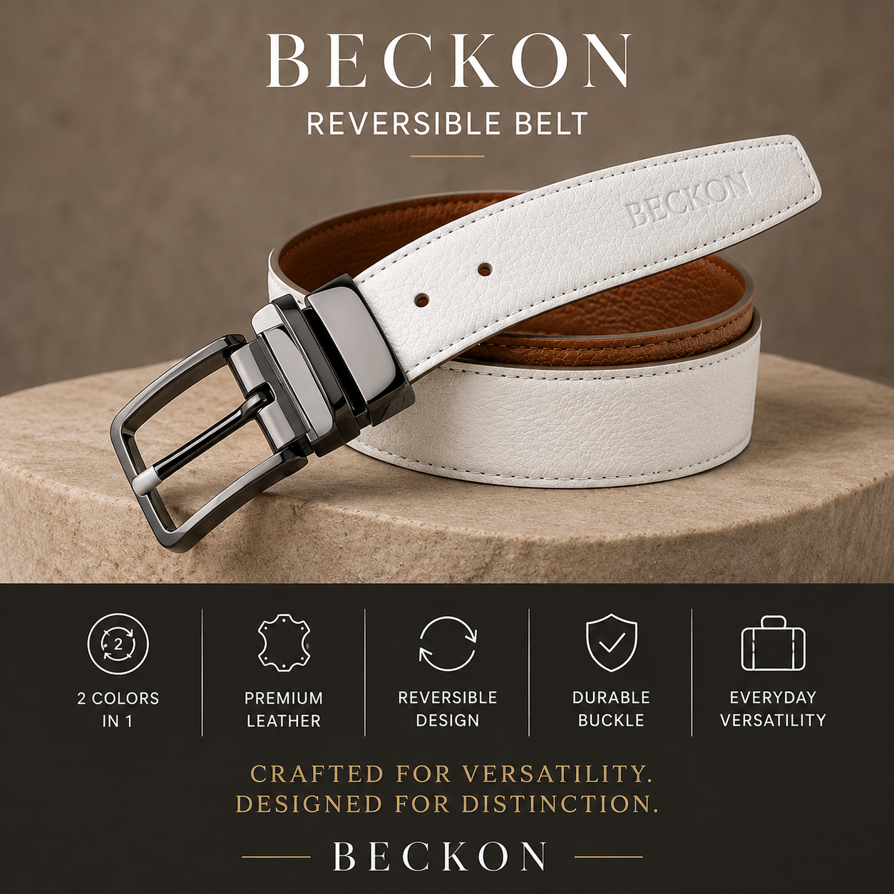 BECKON Fusion Reversible Leather Belt for Men | 2 Colors in 1 Design