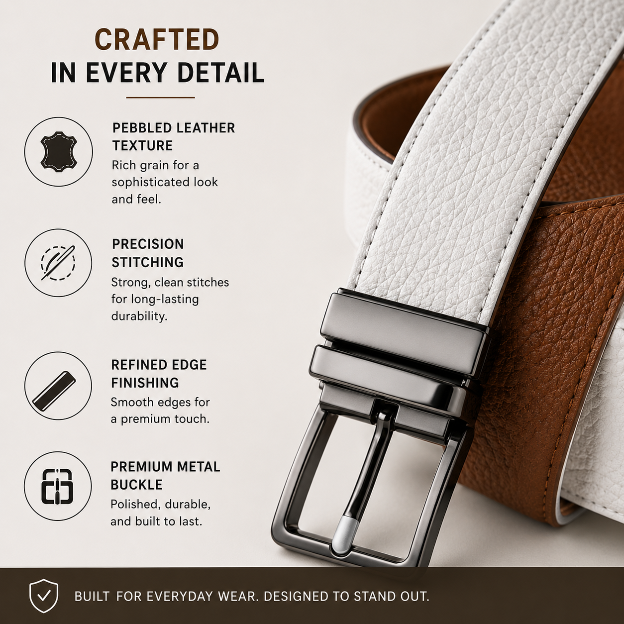 BECKON Fusion Reversible Leather Belt for Men | 2 Colors in 1 Design