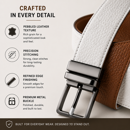 BECKON Fusion Reversible Leather Belt for Men | 2 Colors in 1 Design