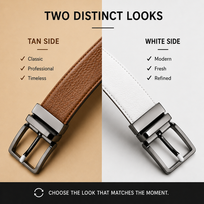 BECKON Fusion Reversible Leather Belt for Men | 2 Colors in 1 Design