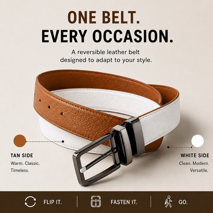 BECKON Fusion Reversible Leather Belt for Men | 2 Colors in 1 Design