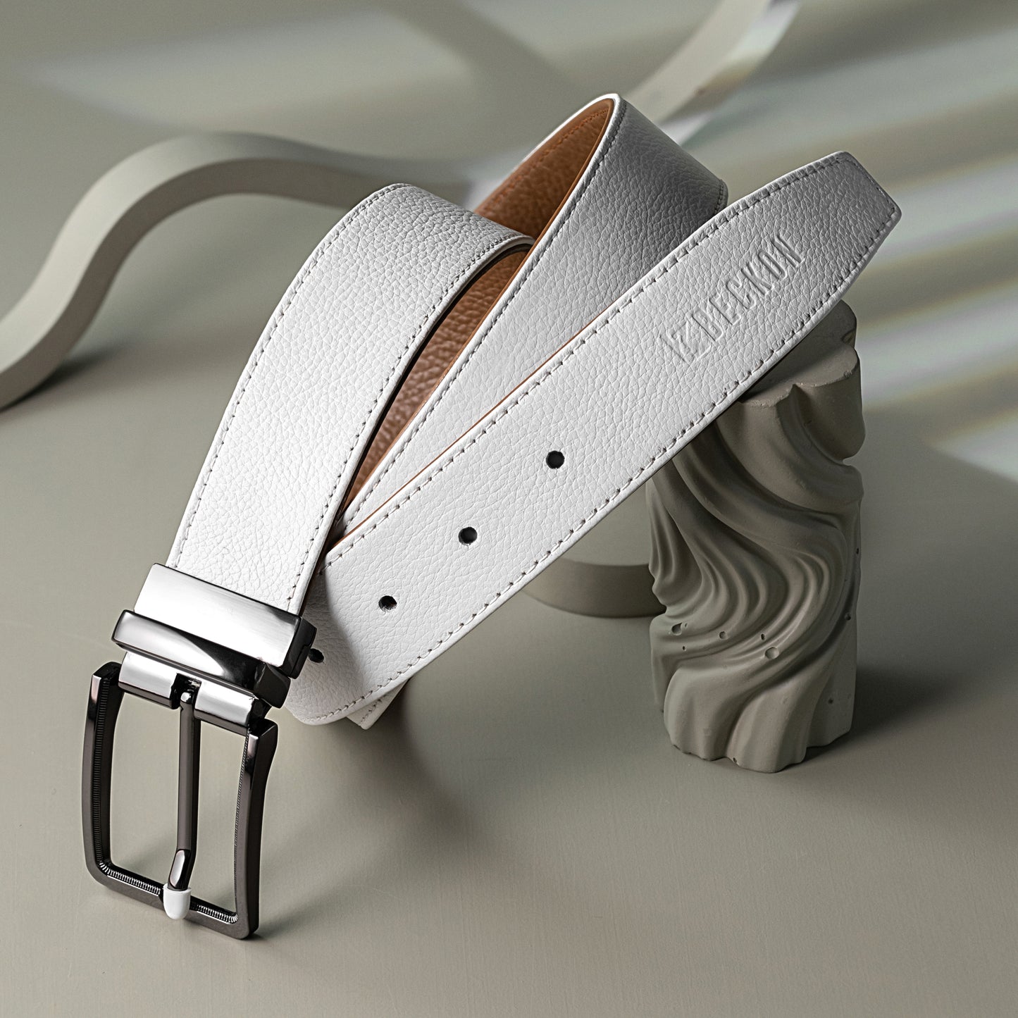 fusion reversible leather belt men tan and white dual sided design