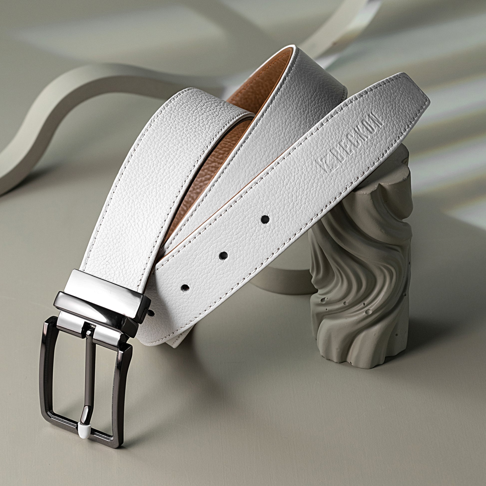 fusion reversible leather belt men tan and white dual sided design