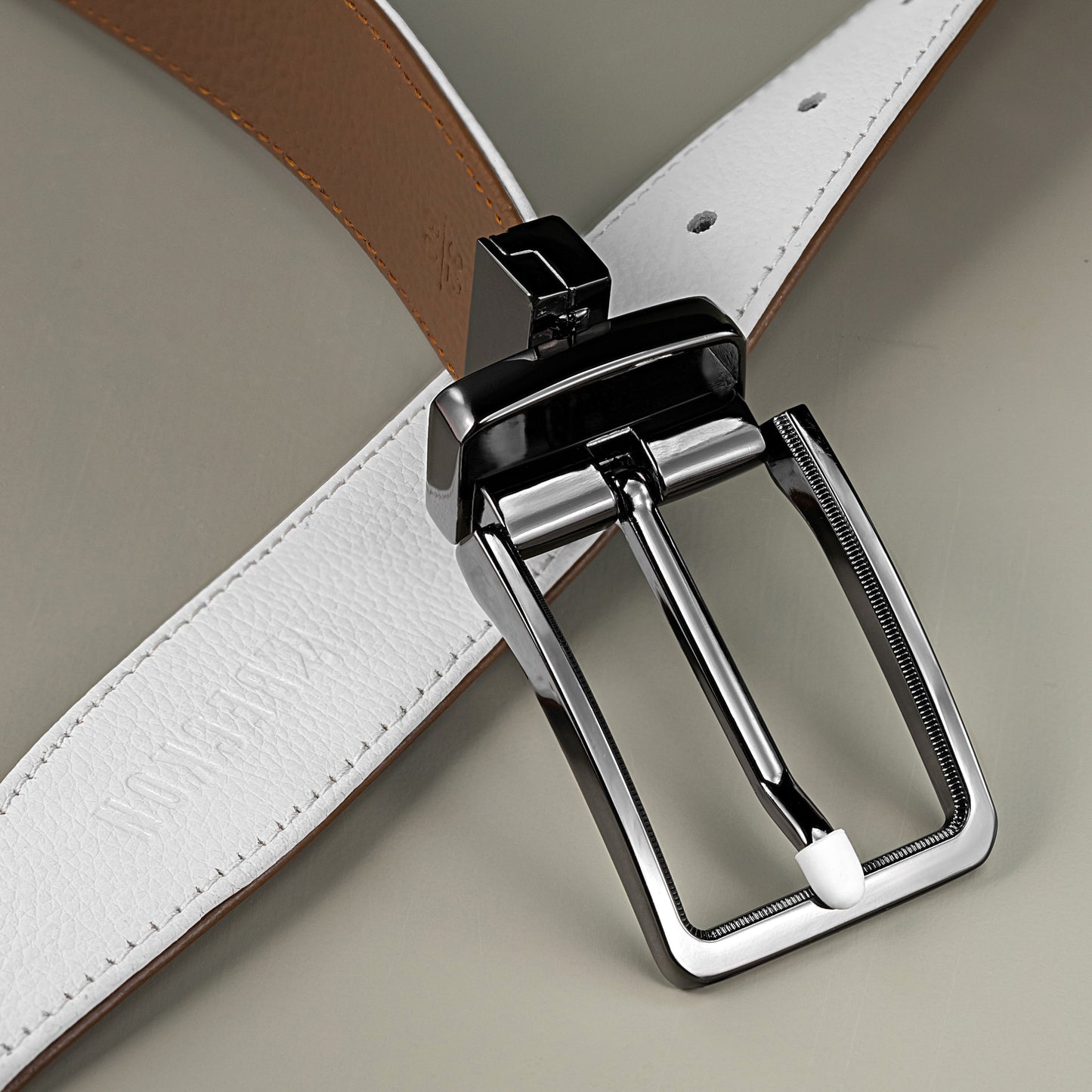 fusion reversible leather belt men tan and white dual sided design