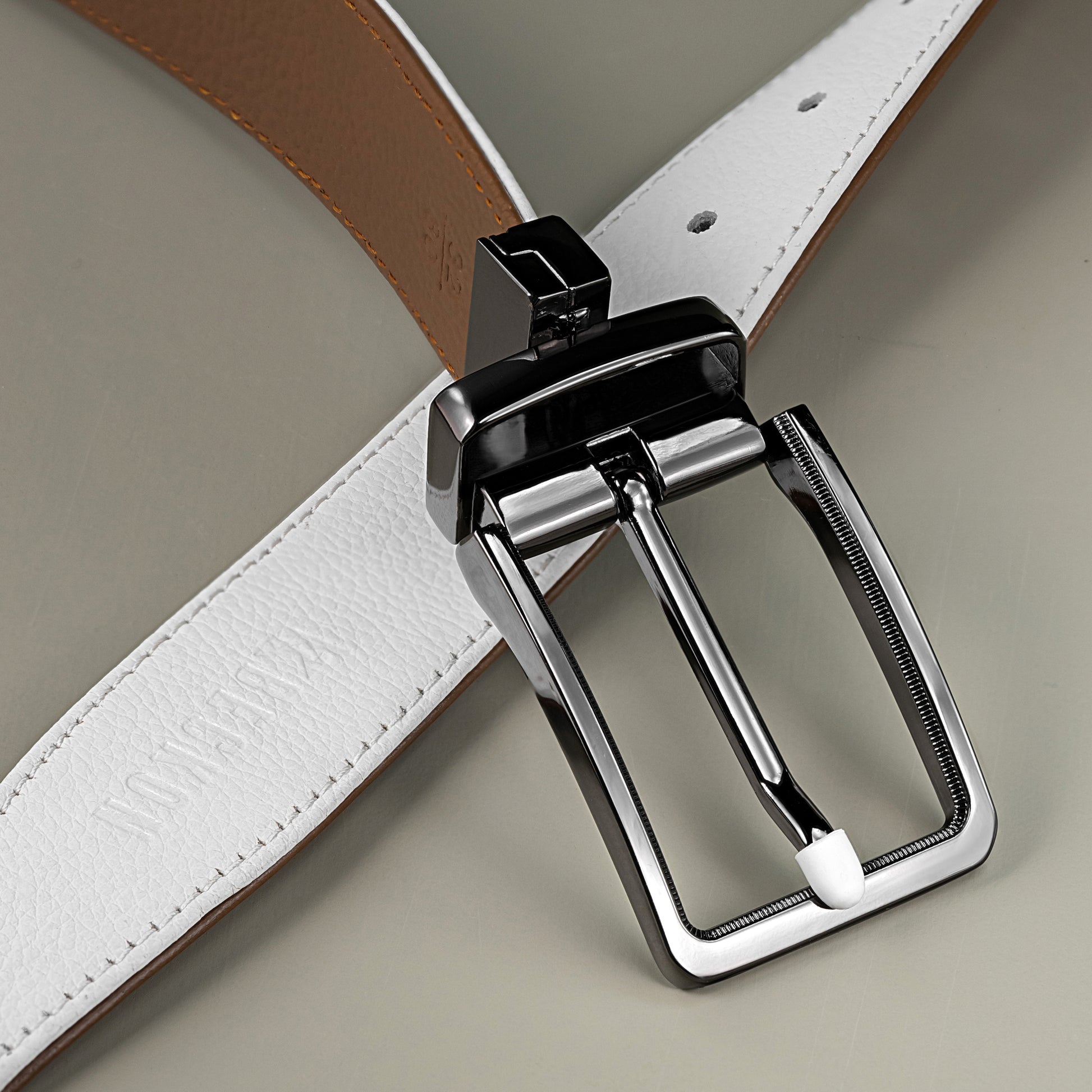 fusion reversible leather belt men tan and white dual sided design