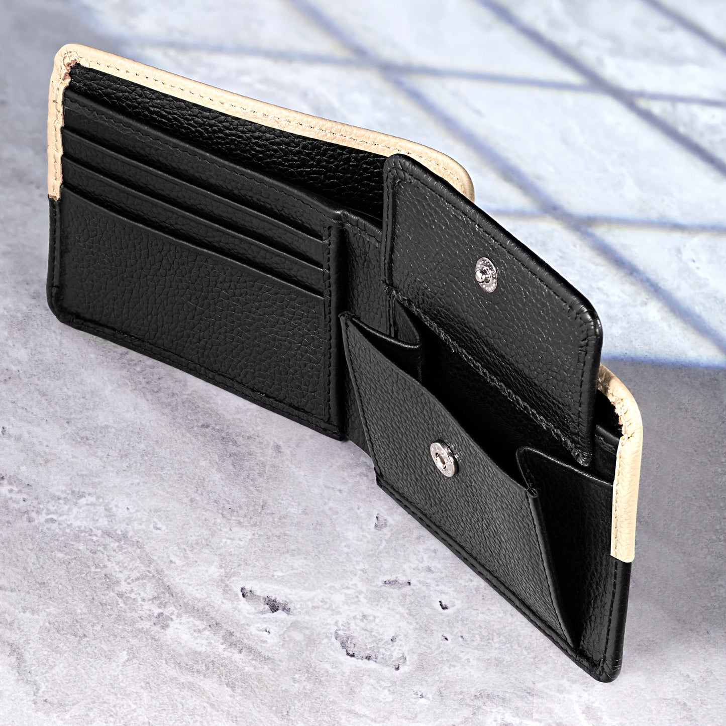 horizon leather bifold coin pocket wallet men card cash slots