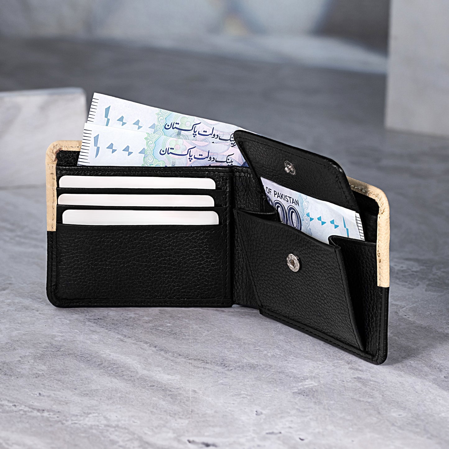 horizon leather bifold coin pocket wallet men card cash slots