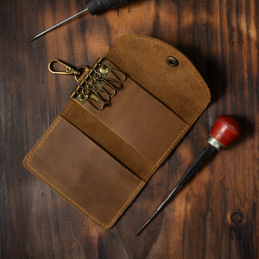 leather multiple keychain pouch