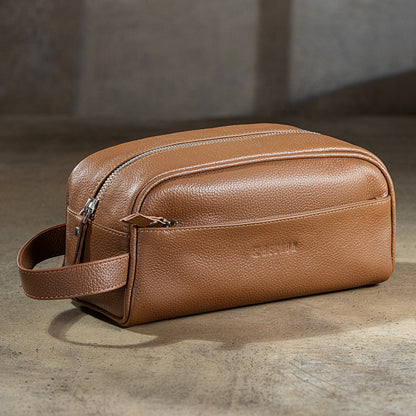 rustic brown leather toiletry bag for men