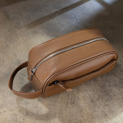 Men's Leather Toiletry Bag – Premium Travel Dopp Kit Organizer