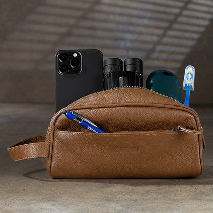 Men's Leather Toiletry Bag – Premium Travel Dopp Kit Organizer