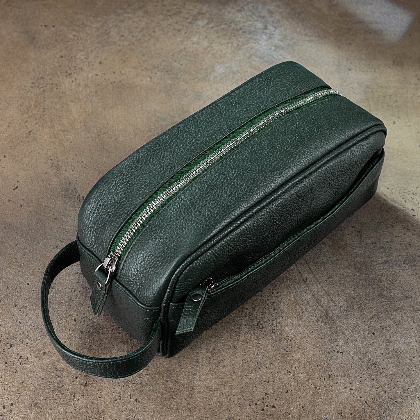 green full grain leather toiletry bag grooming kit for men