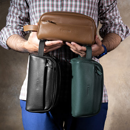 Men's Leather Toiletry Bag – Premium Travel Dopp Kit Organizer
